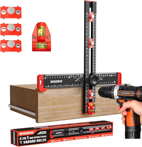 4 in 1 Aluminum  Drilling Positioning Ruler(Black)