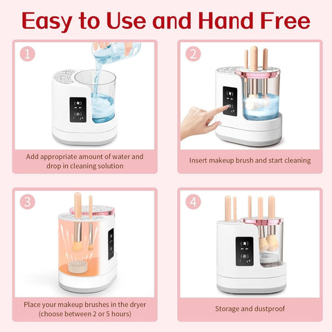 Makeup Brush Cleaner, 3 IN 1 Makeup Brush Cleaner Machine with Dual-Direction Cleaning, 2H/5H Dryer Timer, Detachable Wash Tank, Touch Control, and 5-Min Quick Wash