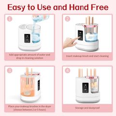 Makeup Brush Cleaner, 3 IN 1 Makeup Brush Cleaner Machine with Dual-Direction Cleaning, 2H/5H Dryer Timer, Detachable Wash Tank, Touch Control, and 5-Min Quick Wash