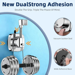 Suction Cup Shower Head Holder - 360° Adjustable. Adhesive Shower Head Hanger with Hook. Shower Handle/Wand/ Hose Bracket. Tool-Free Wall Mount for Handheld Showerheads. Fits Bathroom and RV