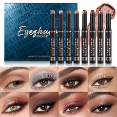 8 Colors Fashion Pearly Shinny Eye Shadow, Durable Smooth Waterproof Eye Shadow Stick Sparkling Flash Eye Shadow Glossy Smoked Eye Makeup(A)