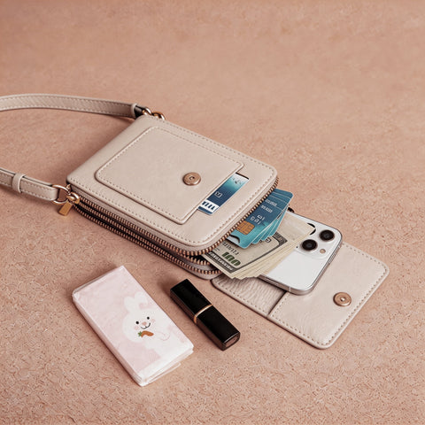 Cell Phone Bag, PU Leather Crossbody Cellphone Purse for Women, Touch Screen Cell Phone Pouch Holder Shoulder Bag RFID Blocking Wallet Handbag with Shoulder Strap