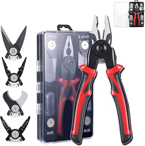 5 in 1 Versatile Heavy Duty Tool Kit,5-PCS Plier Tool Set 5 in 1 Versatile Tool Kit Metal with Linesman Plier,Wire Stripper,Crimping Tools,Sheet Metal Shear (A)