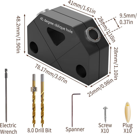 Dowel Jig X for Angled Dowel Joints, Joints Pocket Hole Jig Kit Dowel Jig Kit Handheld Dowel Drill Guide Drilling Assistant with Drill Bit, Hex Key Parts for Woodworking DIY Carpentry Projects