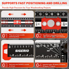 4 in 1 Aluminum  Drilling Positioning Ruler（Black)