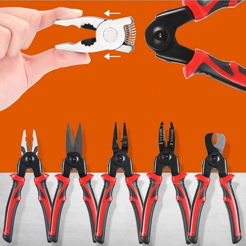 5 in 1 Versatile Heavy Duty Tool Kit,5-PCS Plier Tool Set 5 in 1 Versatile Tool Kit Metal with Linesman Plier,Wire Stripper,Crimping Tools,Sheet Metal Shear (A)