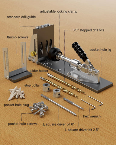 Kolvoii Pocket Hole Jig, Professional Adjustable Pocket Screw Jig for Strong Joints, Versatile Drill Guide Jig for Materials 1/2" to 3 1/8" Thickness