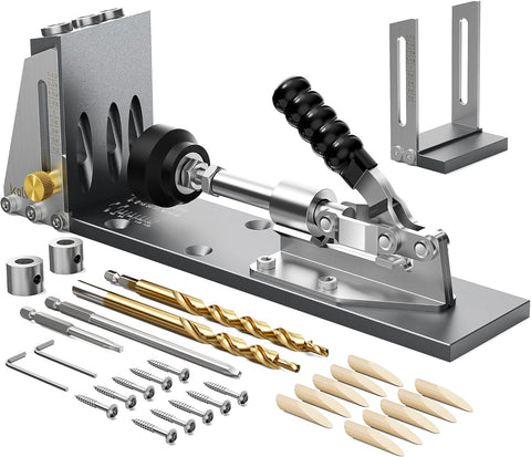 Kolvoii Pocket Hole Jig, Professional Adjustable Pocket Screw Jig for Strong Joints, Versatile Drill Guide Jig for Materials 1/2" to 3 1/8" Thickness