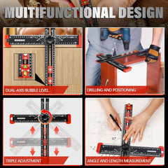 4 in 1 Aluminum  Drilling Positioning Ruler（Black)