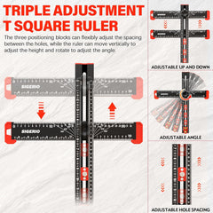 4 in 1 Aluminum  Drilling Positioning Ruler（Black)