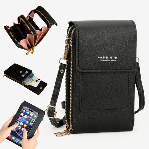 Cell Phone Bag, PU Leather Crossbody Cellphone Purse for Women, Touch Screen Cell Phone Pouch Holder Shoulder Bag RFID Blocking Wallet Handbag with Shoulder Strap