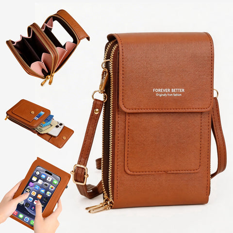 Cell Phone Bag, PU Leather Crossbody Cellphone Purse for Women, Touch Screen Cell Phone Pouch Holder Shoulder Bag RFID Blocking Wallet Handbag with Shoulder Strap