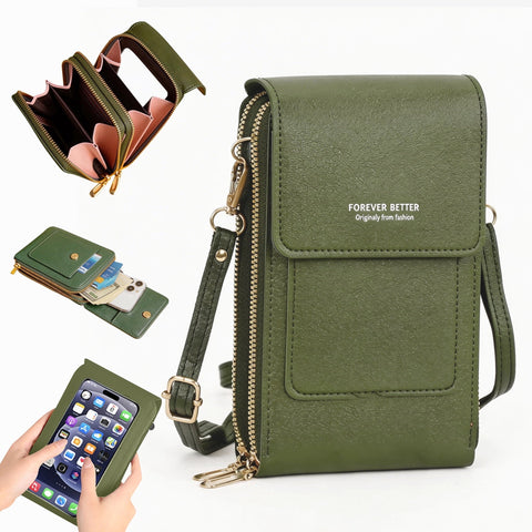 Cell Phone Bag, PU Leather Crossbody Cellphone Purse for Women, Touch Screen Cell Phone Pouch Holder Shoulder Bag RFID Blocking Wallet Handbag with Shoulder Strap