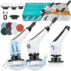 Electric Spin Scrubber, Cordless Spin Scrubber with Light, Adjustable Extension Handle for Bathtub Grout Tile Floor with 10 Replaceable Cleaner Brush
