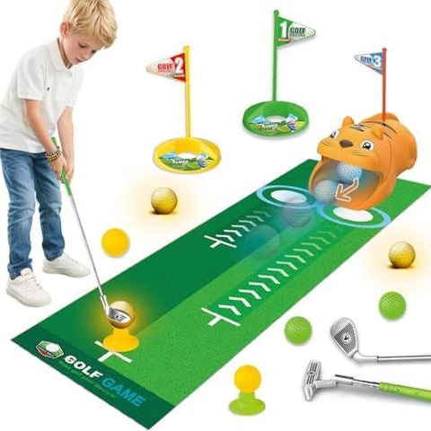 Kids Toy Golf Set, with Automatic Golf Returner, Golf Balls, Clubs, Putting Mat, Indoor Outdoor Sports Toy Birthday Gift
