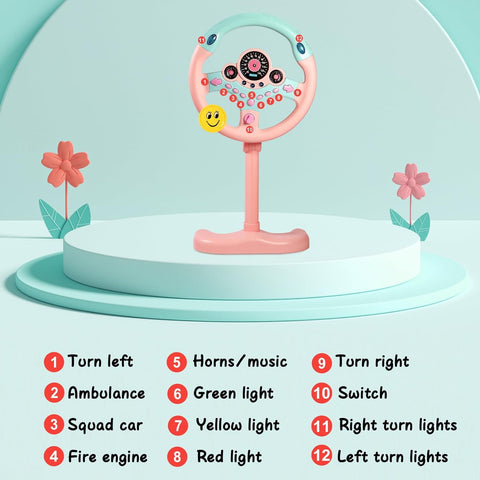 Steering Wheel Driving Toy, Simulated Steering Wheel for Kids, Electric Car Steering Wheel Toys, Educational Children Skills Training Gift