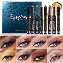 8 Colors Fashion Pearly Shinny Eye Shadow, Durable Smooth Waterproof Eye Shadow Stick Sparkling Flash Eye Shadow Glossy Smoked Eye Makeup(B)