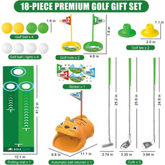 Kids Toy Golf Set, with Automatic Golf Returner, Golf Balls, Clubs, Putting Mat, Indoor Outdoor Sports Toy Birthday Gift
